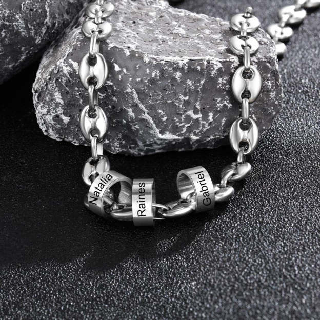 Christmas Gift Personalized Necklace with 3 Beads Engraved 3 Names Custom Gift For Him-Engravingift