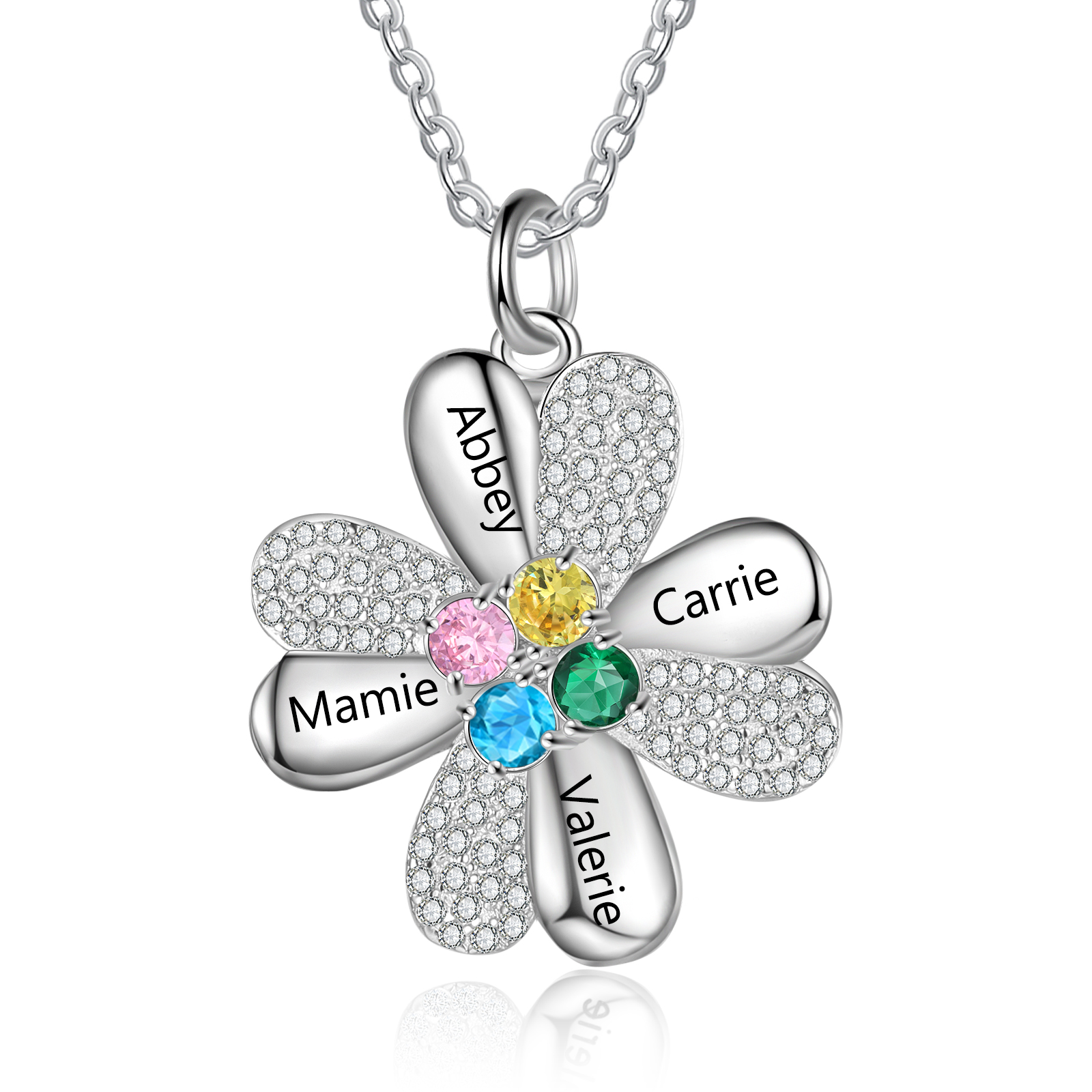 Four Leaf Clover Necklace With Custom Birthstones