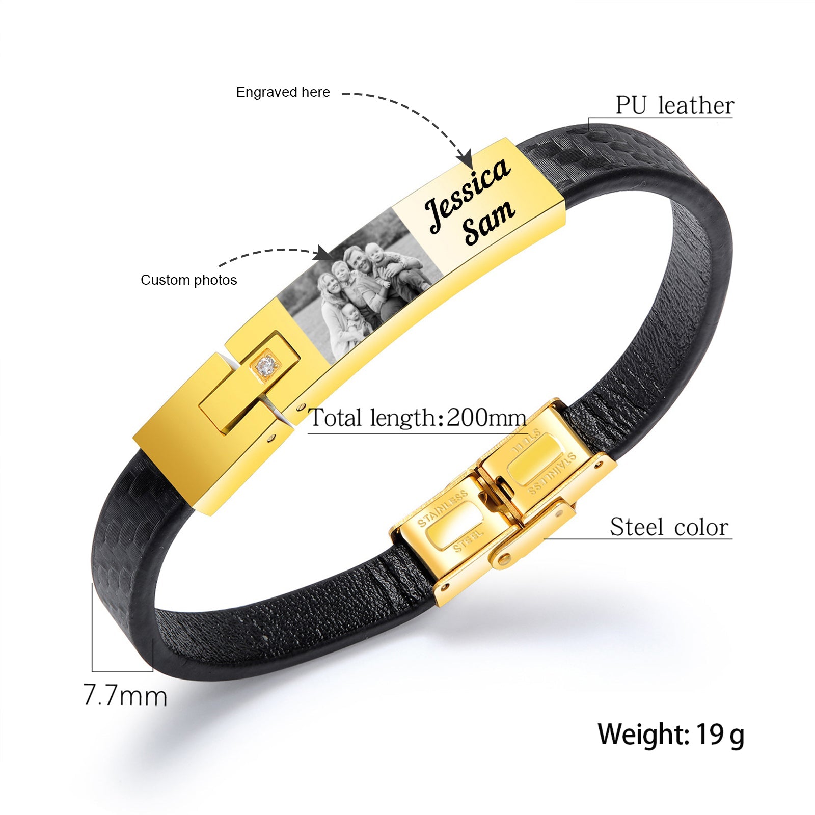 Christmas Personalized Leather Bracelet with Name and Photo Bracelet for Husband-Engravingift