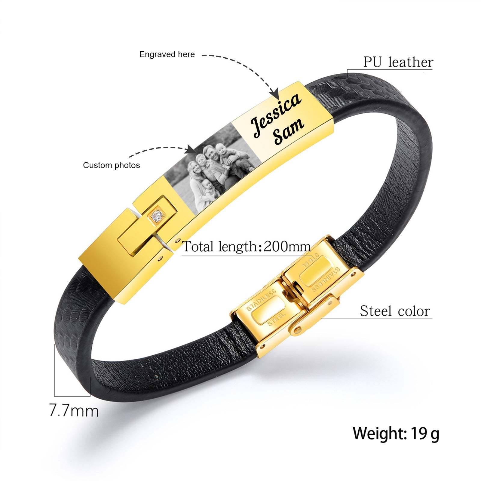 Christmas Personalized Leather Bracelet with Name and Photo Bracelet for Husband-Engravingift