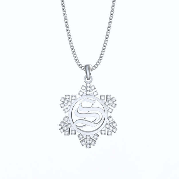 Mother's Day Gift Snowflake Initial Diamond Necklace-Engravingift