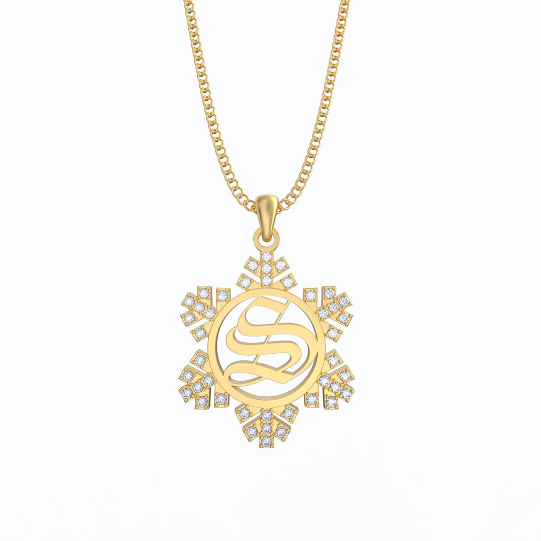 Mother's Day Gift Snowflake Initial Diamond Necklace-Engravingift