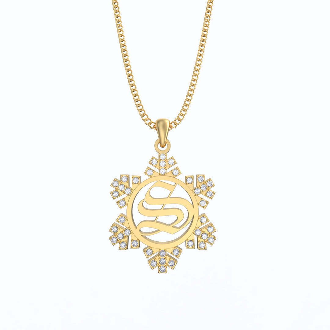 Mother's Day Gift Snowflake Initial Diamond Necklace-Engravingift