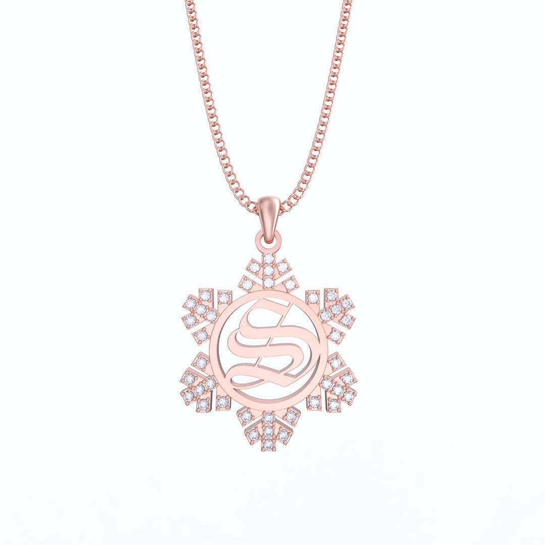 Mother's Day Gift Snowflake Initial Diamond Necklace-Engravingift