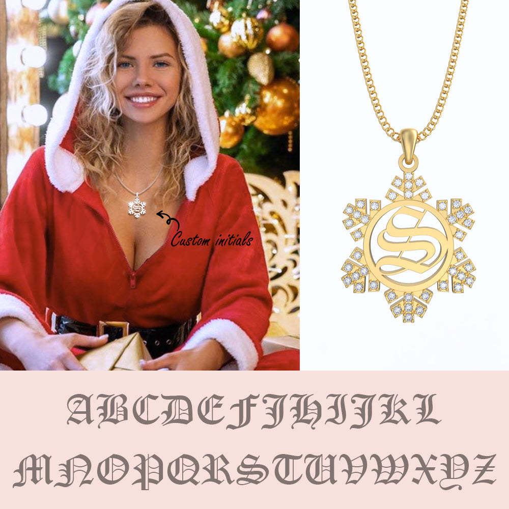 Mother's Day Gift Snowflake Initial Diamond Necklace-Engravingift