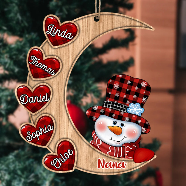 Christmas Gift Personalized Wooden Snowman Ornament Custom  Names Moon Christmas Ornaments Gift for Family-Engravingift