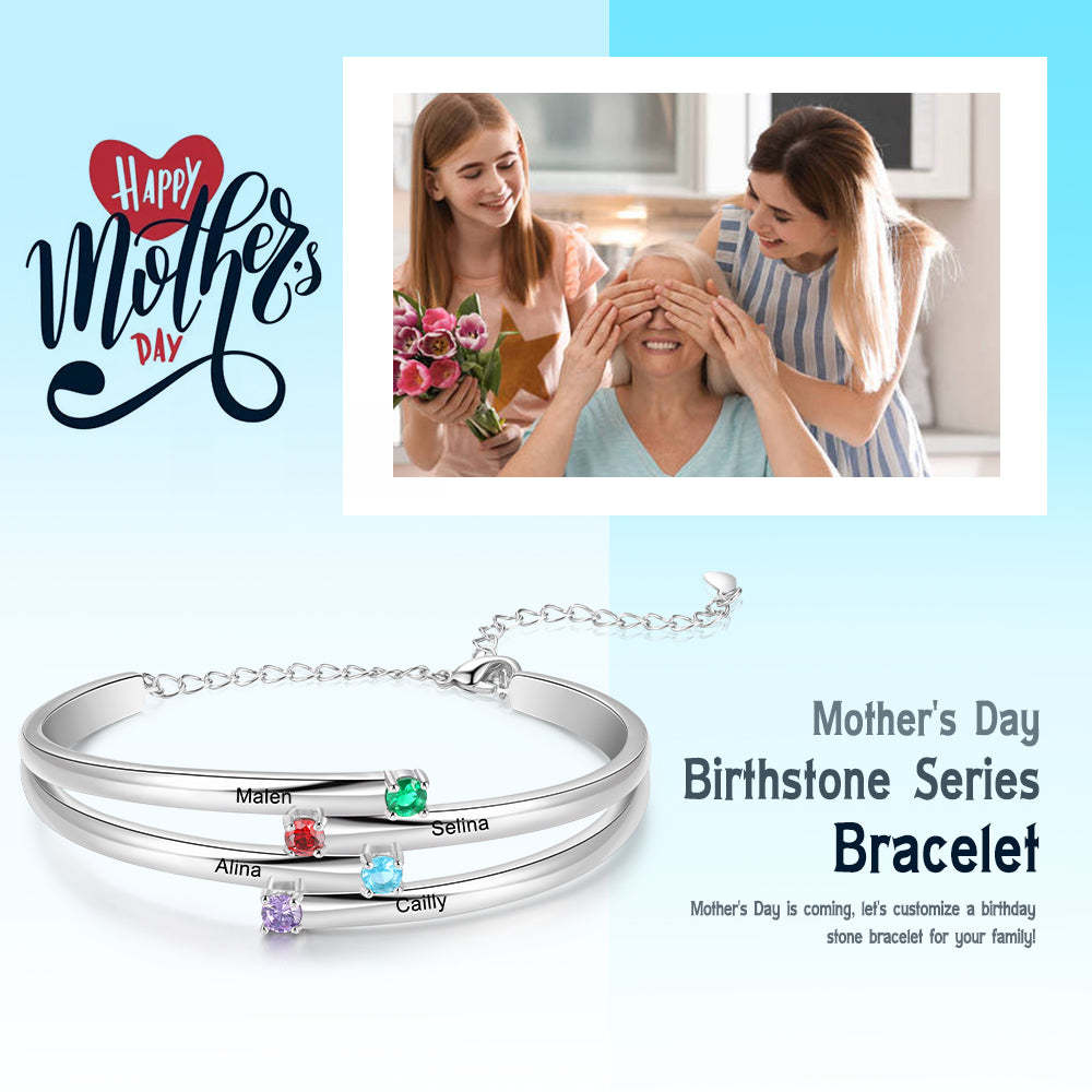 Christmas Gift Personalized Bracelet with 4 Birthstones Family Bracelet for Mom
