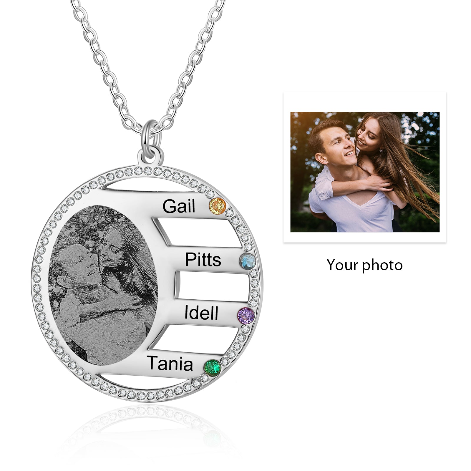 Mother's Day Gift Custom Photo Pendant Necklace with 4 Birthstones Anniversary Birthday Gift for Mother Grandma-Engravingift