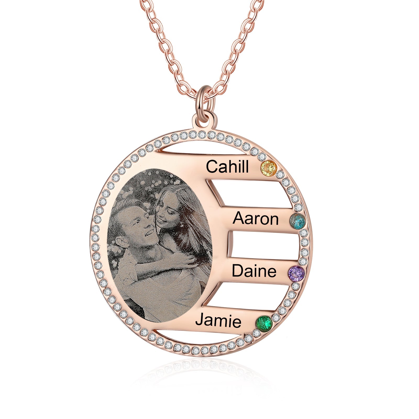 Mother's Day Gift Custom Photo Pendant Necklace with 4 Birthstones Anniversary Birthday Gift for Mother Grandma-Engravingift