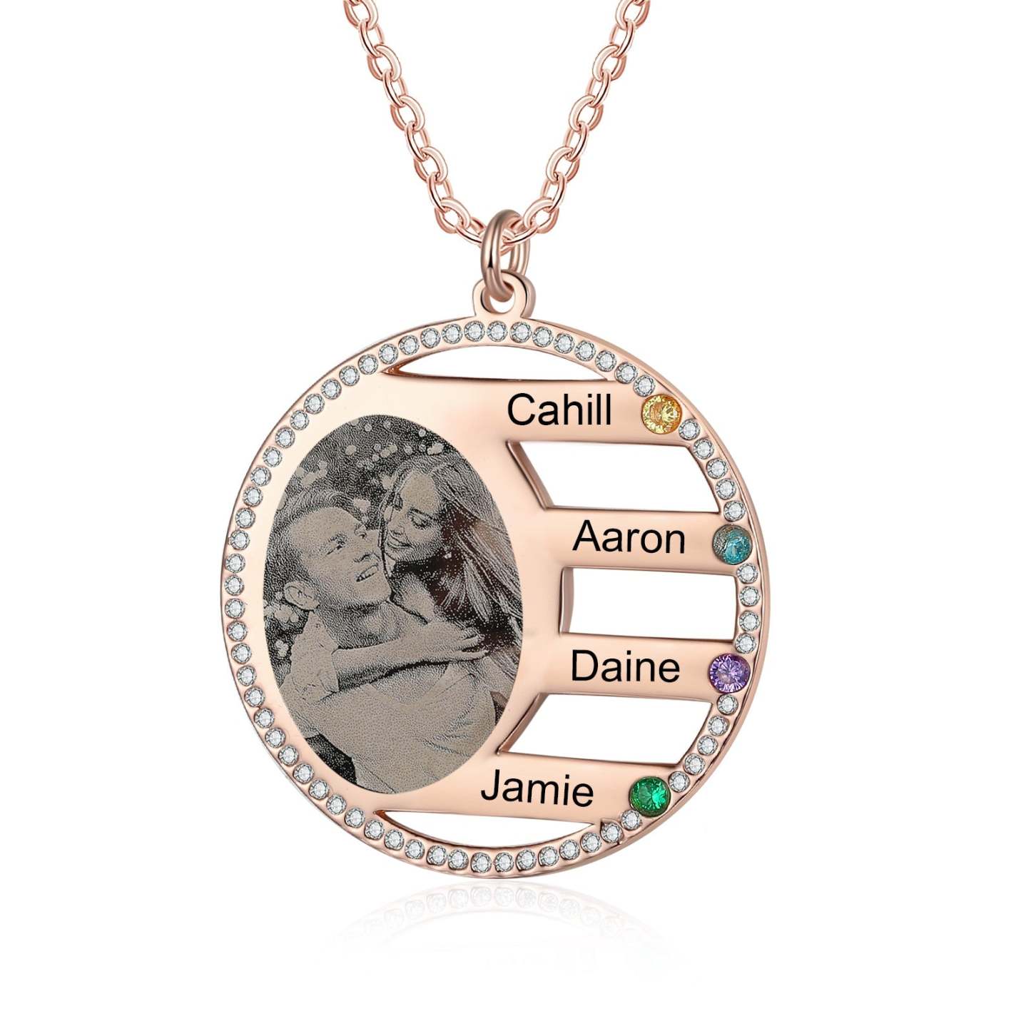 Mother's Day Gift Custom Photo Pendant Necklace with 4 Birthstones Anniversary Birthday Gift for Mother Grandma-Engravingift