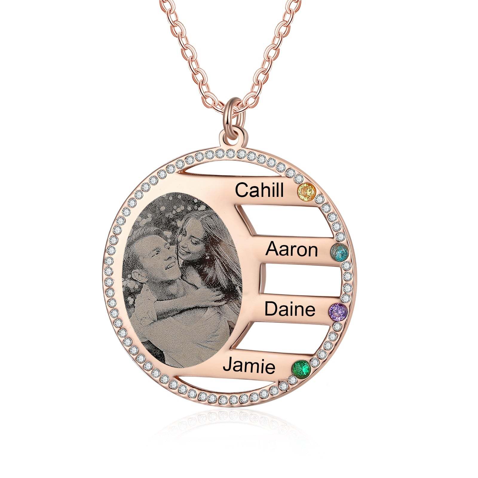 Mother's Day Gift Custom Photo Pendant Necklace with 4 Birthstones Anniversary Birthday Gift for Mother Grandma-Engravingift