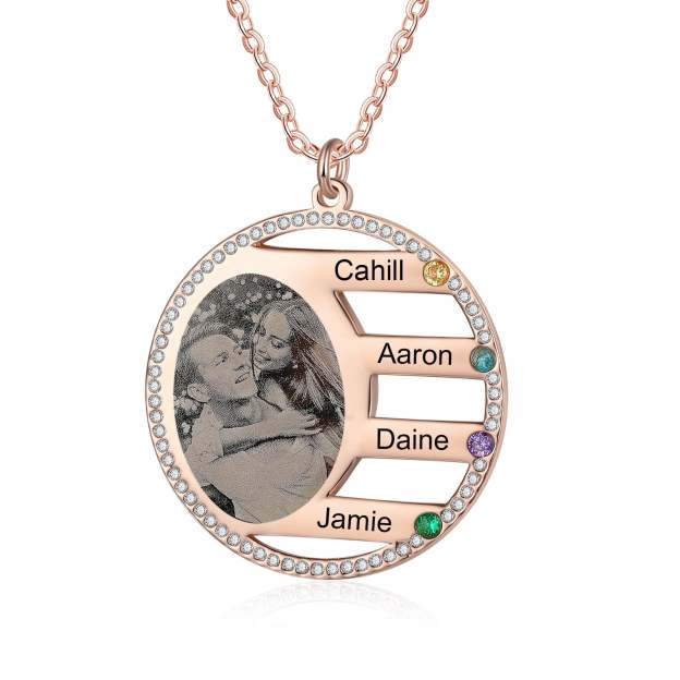 Mother's Day Gift Custom Photo Pendant Necklace with 4 Birthstones Anniversary Birthday Gift for Mother Grandma-Engravingift