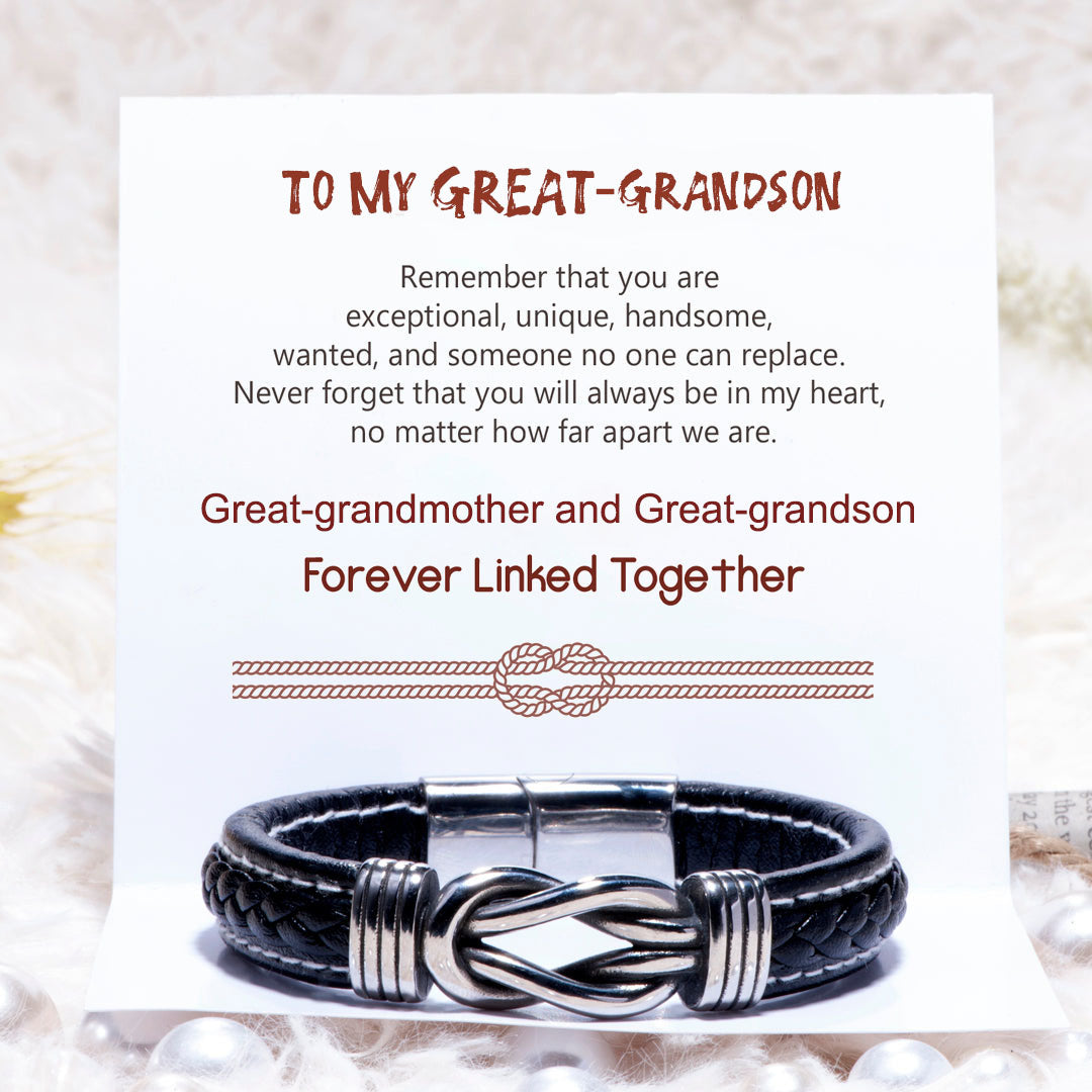 Mother's Day Gift To My Great-grandson Braided Leather Knot Bracelet "Never Forget That You Will Always Be in My Heart"-Engravingift