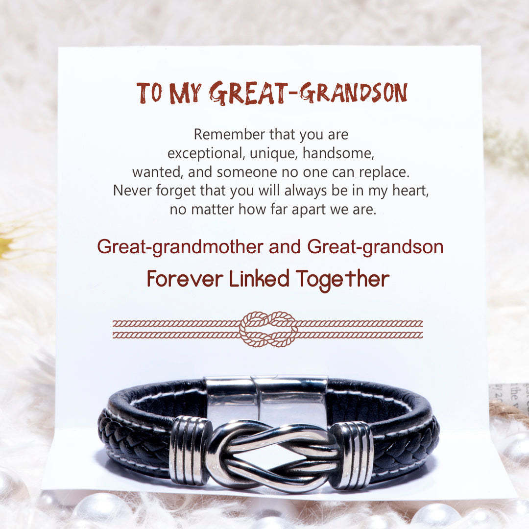 Mother's Day Gift To My Great-grandson Braided Leather Knot Bracelet "Never Forget That You Will Always Be in My Heart"-Engravingift