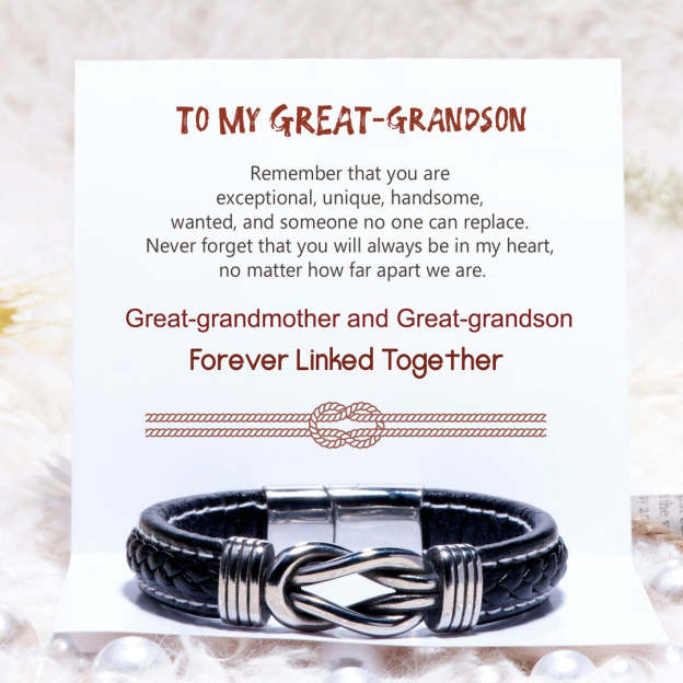 Mother's Day Gift To My Great-grandson Braided Leather Knot Bracelet "Never Forget That You Will Always Be in My Heart"-Engravingift