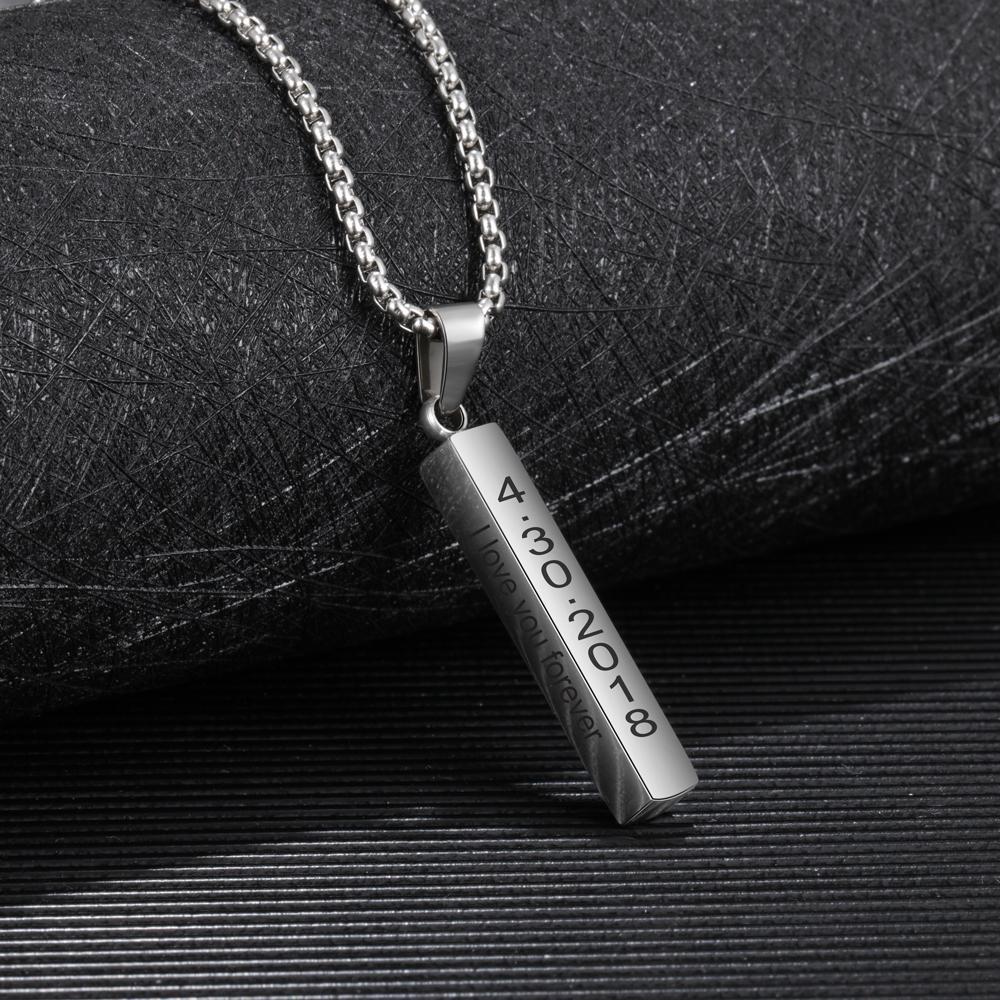 Father's Day Gift Men Vertical Bar Necklace Personalized 3D Bar Necklace in Black