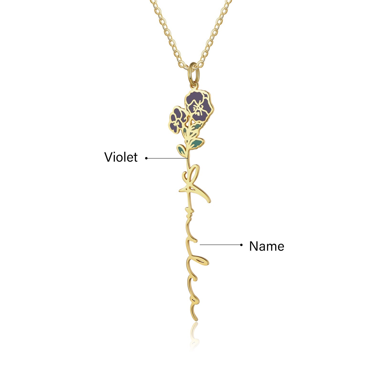 Mother's Day Gift Violet Name Necklace Custom February Birth Flower Necklace for Her-Engravingift