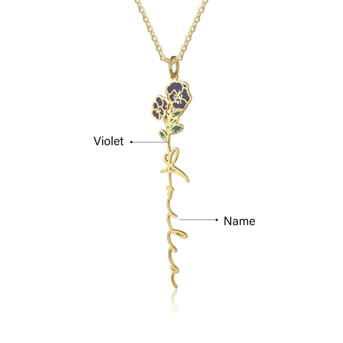 Mother's Day Gift Violet Name Necklace Custom February Birth Flower Necklace for Her-Engravingift