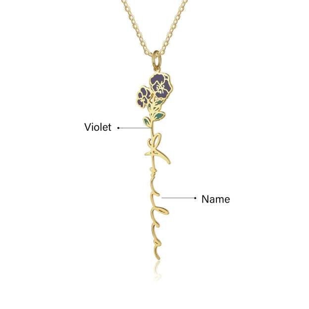 Mother's Day Gift Violet Name Necklace Custom February Birth Flower Necklace for Her-Engravingift