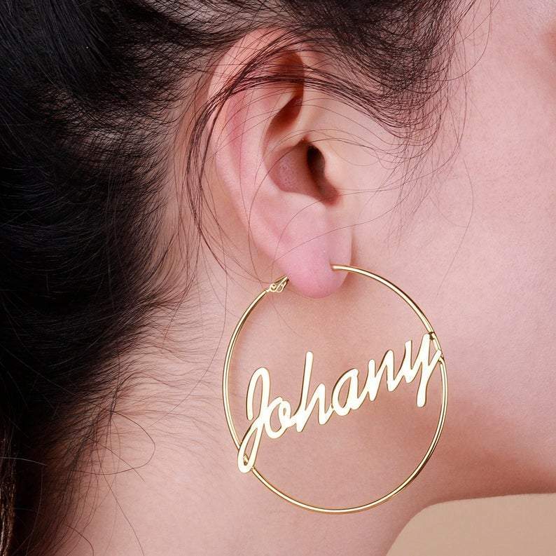Mother's Day Gift Personalized Name Hoop Earrings for Her-Engravingift