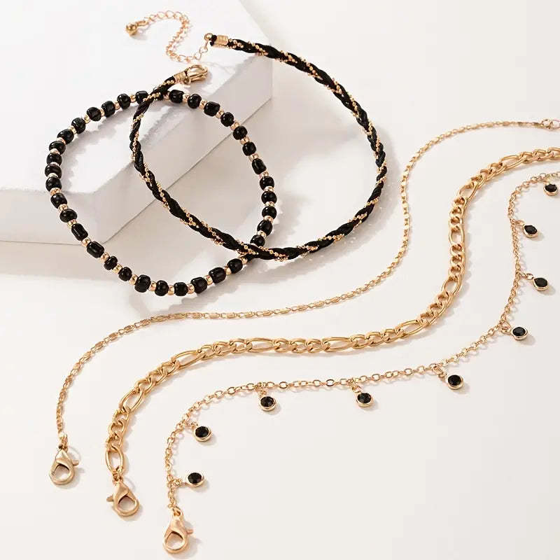 Mother's Day Summer Beach Style Anklet Set Adjustable Foot Jewelry Bohemian Multilayer Ankle Chain Bracelet-Engravingift