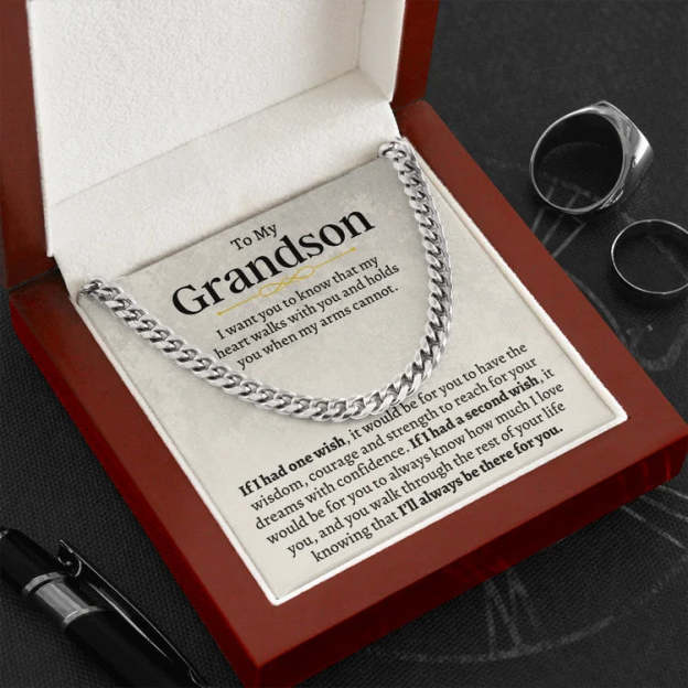 Christmas Gift To My Grandson Cuban Chain Necklace Stainless Steel Necklace Warm Gift "I'll always be there for you"-Engravingift