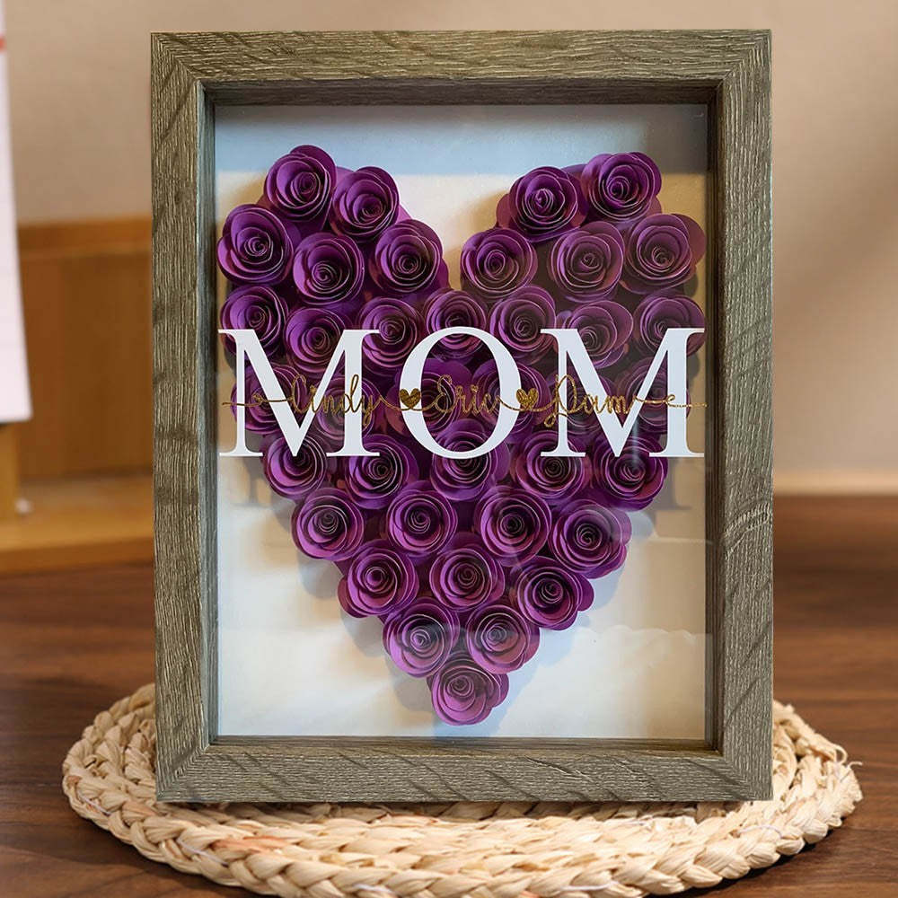 Mother's Day Gift Personalized Heart Flower Mom Shadow Box with Kids Names Gift for Mom Grandma Love Gift for Her-Engravingift
