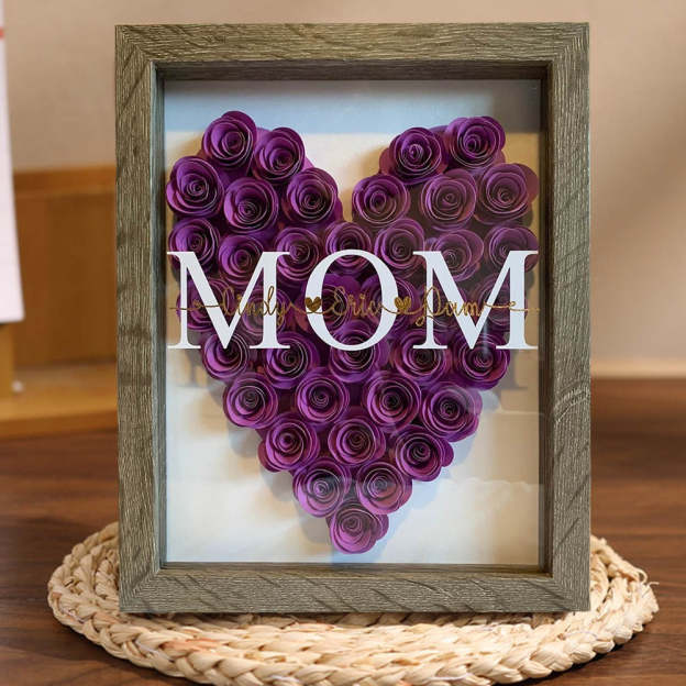 Mother's Day Gift Personalized Heart Flower Mom Shadow Box with Kids Names Gift for Mom Grandma Love Gift for Her-Engravingift