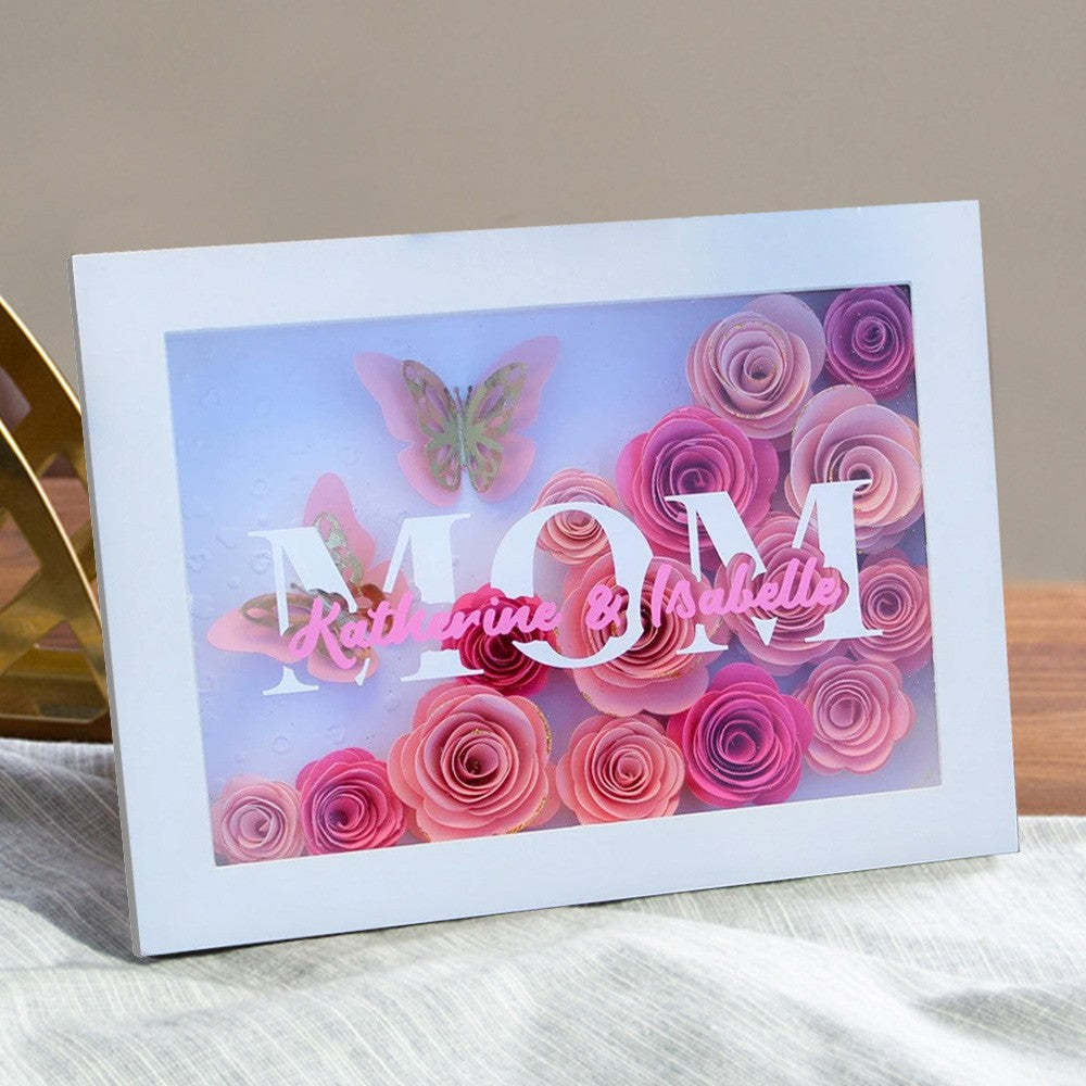 Mother's Day Gift Custom Flower Mom Shadow Box with Kids Names Gift for Mom Grandma-Engravingift