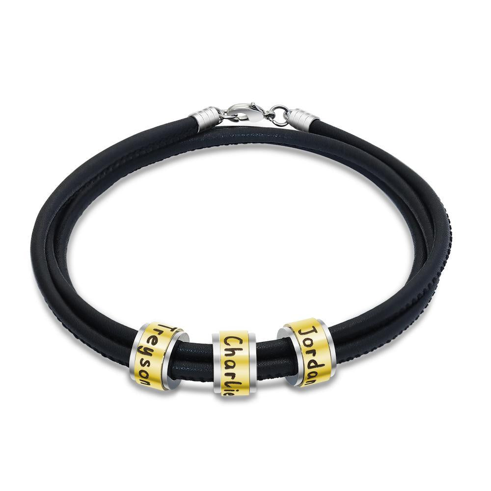 Christmas Gift Leather Bracelet With Rolling Custom Beads