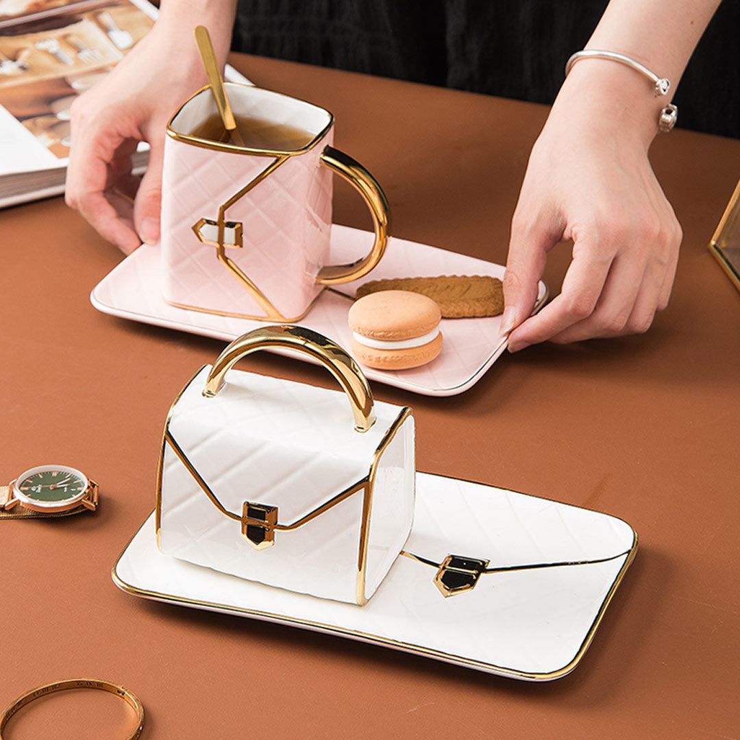 Mother's Day Gift Handbag-Shaped Creative Mug With Saucer & Spoon-Engravingift