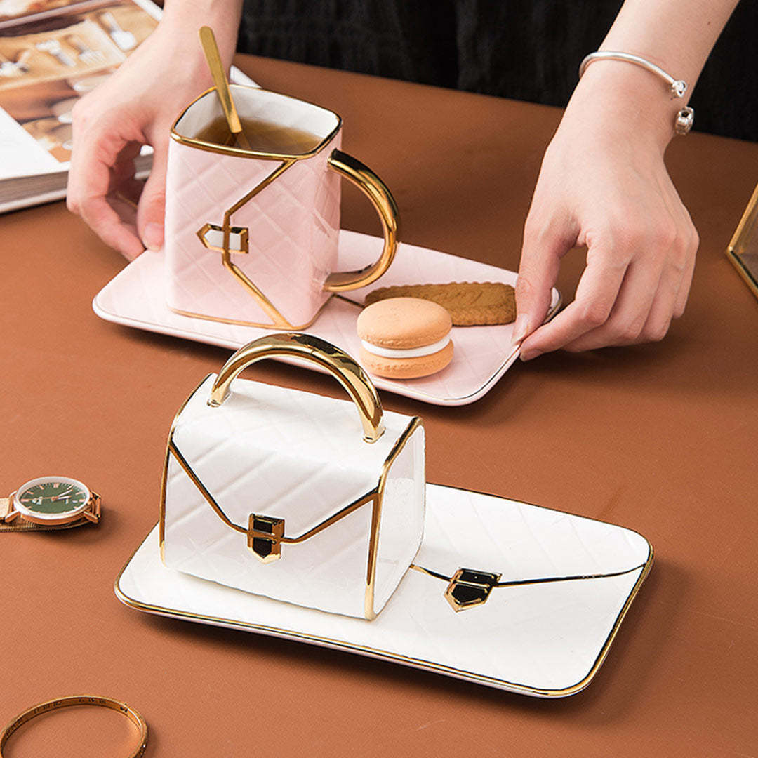 Mother's Day Gift Handbag-Shaped Creative Mug With Saucer & Spoon-Engravingift