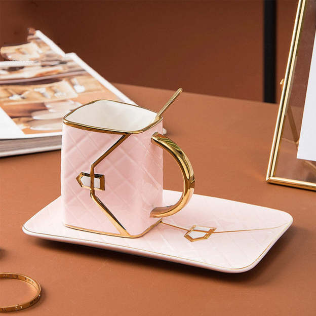 Mother's Day Gift Handbag-Shaped Creative Mug With Saucer & Spoon-Engravingift