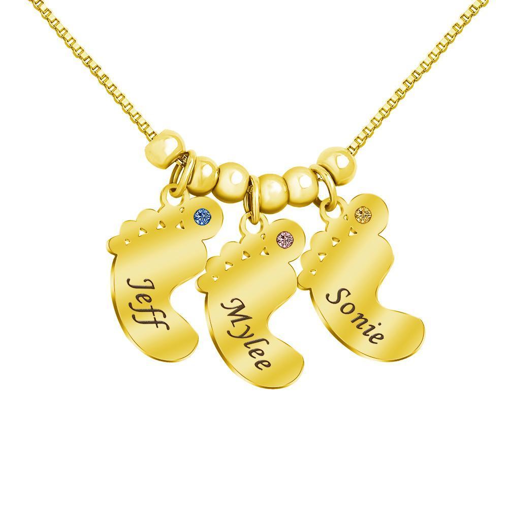 Personalized Baby Feet Pendant Birthstone Necklace