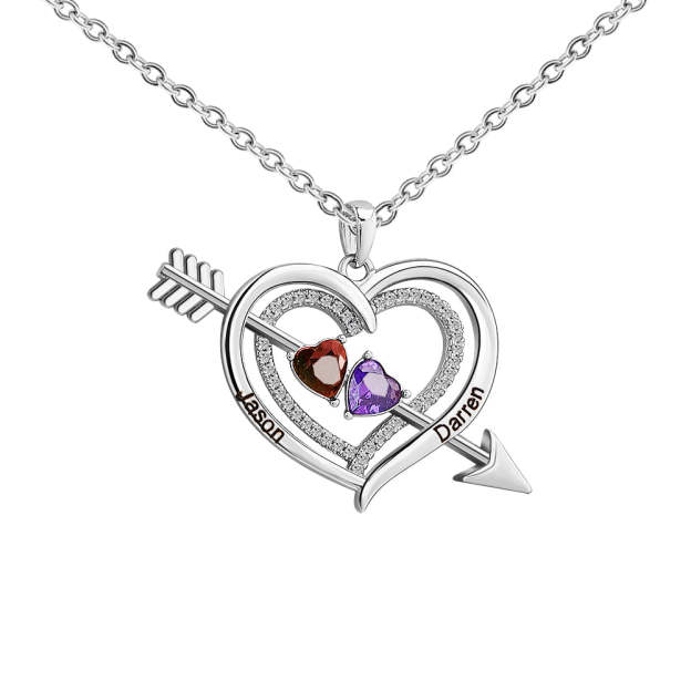 Mother's Day Day Gift Forever Love Birthstone & Diamond Heart Pendant Necklace-Engravingift