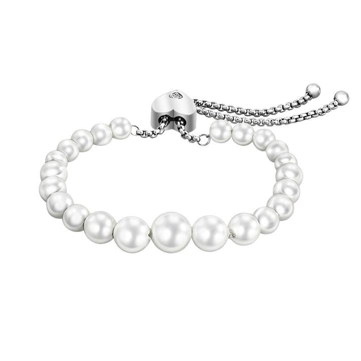 Mother's Day Gift Round White Freshwater Cultured Pearl Heart Bracelet for Women-Engravingift