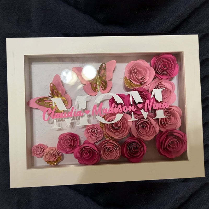 Mother's Day Gift Custom Flower Mom Shadow Box with Kids Names Gift for Mom Grandma-Engravingift