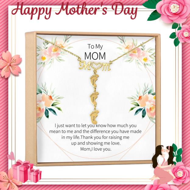 Christmas Gift Personalised Heart Crystal Mom Necklace With Baby Feet