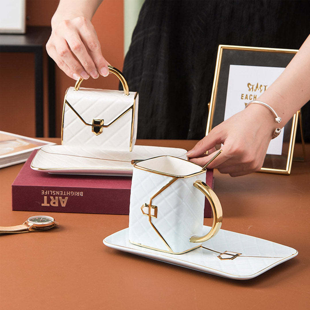 Mother's Day Gift Handbag-Shaped Creative Mug With Saucer & Spoon-Engravingift