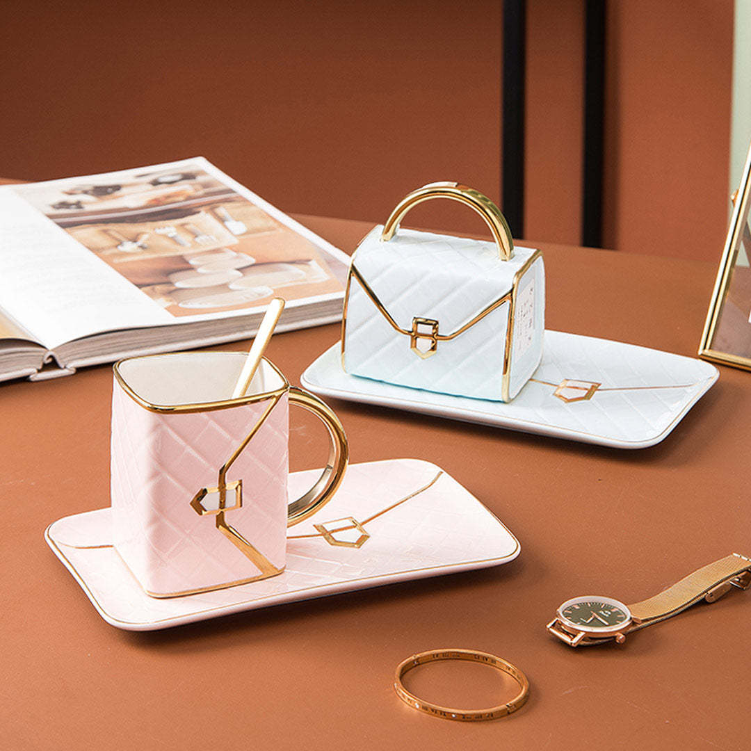 Mother's Day Gift Handbag-Shaped Creative Mug With Saucer & Spoon-Engravingift