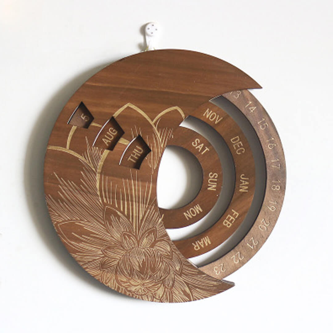 Christmas Gift Rotating Wooden Carved Perpetual Calendar-Engravingift