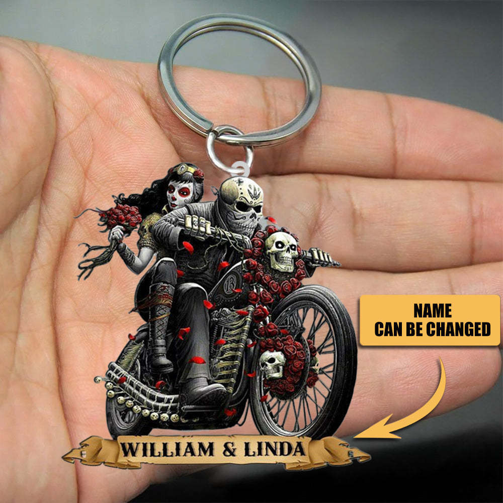 Christmas Gift Personalized Skull Couple Motorcycle Acrylic Keychain