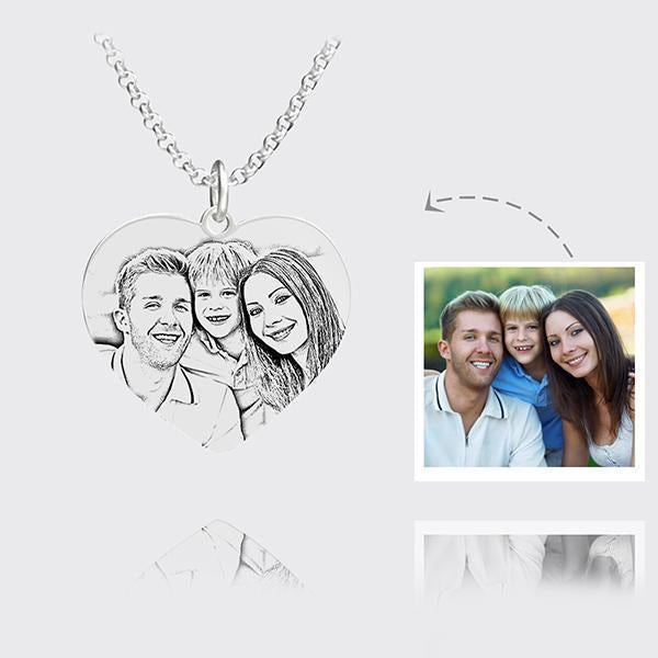 Christmas Gift Heart Shaped Engraved Photo Necklace
