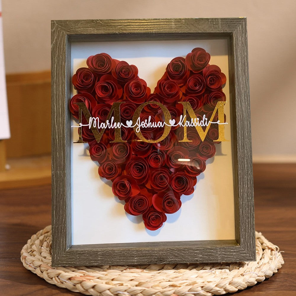 Mother's Day Gift Personalized Heart Flower Mom Shadow Box with Kids Names Gift for Mom Grandma Love Gift for Her-Engravingift