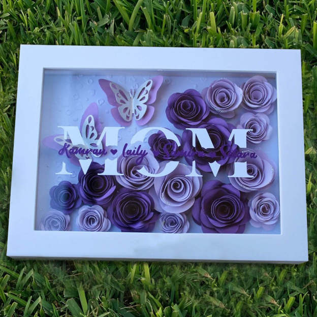 Mother's Day Gift Custom Flower Mom Shadow Box with Kids Names Gift for Mom Grandma-Engravingift