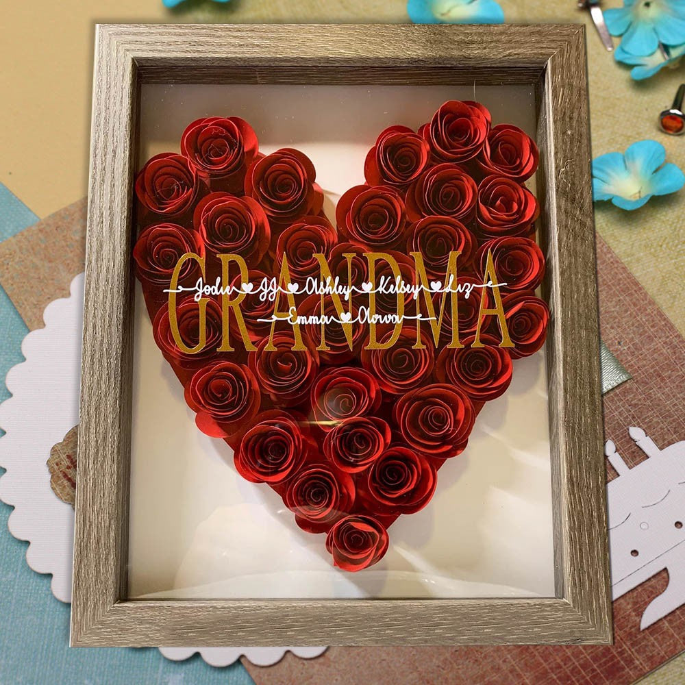 Mother's Day Gift Personalized Heart Flower Mom Shadow Box with Kids Names Gift for Mom Grandma Love Gift for Her-Engravingift