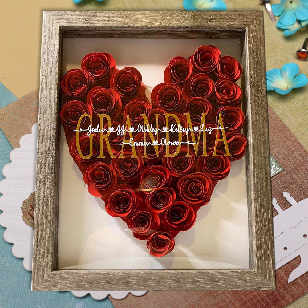 Mother's Day Gift Personalized Heart Flower Mom Shadow Box with Kids Names Gift for Mom Grandma Love Gift for Her-Engravingift
