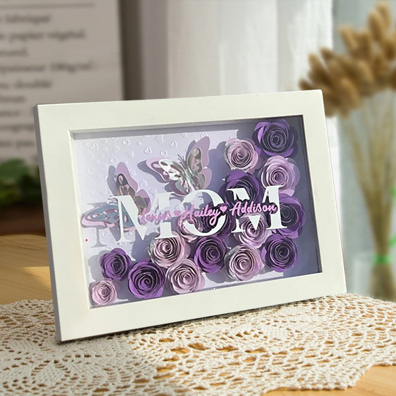 Mother's Day Gift Custom Flower Mom Shadow Box with Kids Names Gift for Mom Grandma-Engravingift