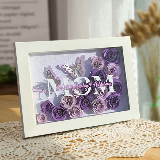 Mother's Day Gift Custom Flower Mom Shadow Box with Kids Names Gift for Mom Grandma-Engravingift