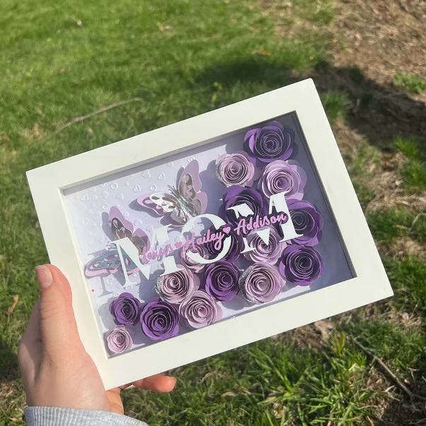 Mother's Day Gift Custom Flower Mom Shadow Box with Kids Names Gift for Mom Grandma-Engravingift